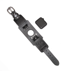 Vintage Genuine Leather Watch Band Celtic Wolf Totem Embossed Wide Cuff Strap For Smart Watch Universal Men Women Accessory
