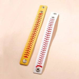 Handgefertigte Baseball-Lederarmbänder in Gelb und Weiß mit silbernen Metallschnallen