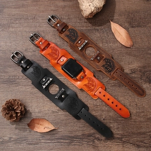 Retro eagle totem leather watch bands in three colors for smartwatches with metal buckles