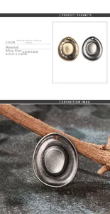 Macro view of vintage bronze and silver cowboy hat alloy charms with dimensions shown