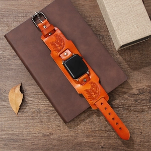Retro orange brown genuine leather strap with eagle totem for Apple Watch series