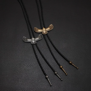 Retro eagle bolo tie with braided PU leather cord and vintage metallic eagle pendants