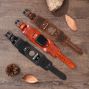 Retro leather compass totem bands for Apple Watch in brown, orange and black colors