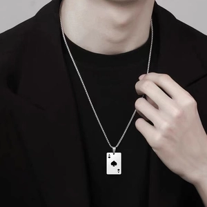 Collier Pendentif Carte à Jouer Ace en Acier Inoxydable pour Femmes Hommes Chaîne Argent Motif Cœur Pique Bijoux Punk