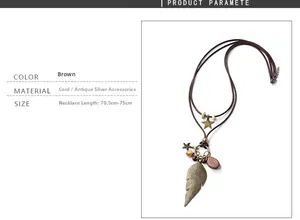 Detailed size specifications for the vintage feather and star charm woven necklace