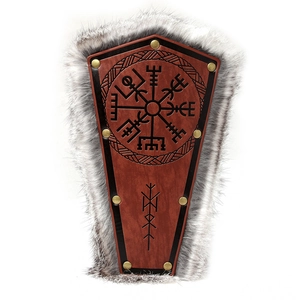 Medieval Viking leather bracer with Vegvisir compass engraving and faux fur lining