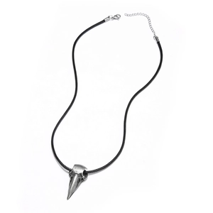 Punk gothic crow skull pendant necklace with vintage silver finish on black cord chain