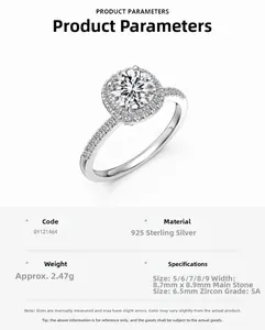 Macro detail of S925 silver ring featuring 6.5mm zircon center stone and halo setting