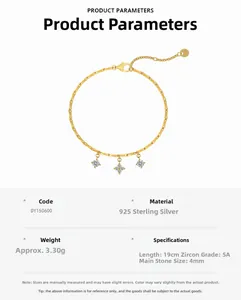 Detailed specifications of S925 sterling silver star charm bracelet with 5A zircons