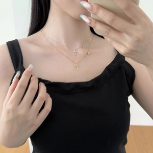 Collier en argent sterling S925 avec pendentifs croix sertis de micro-pavé