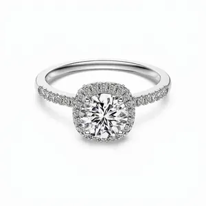 Luxury 925 Sterling Silver Round Halo Zirconia Ring For Women Engagement Wedding Party Jewelry Elegant Geometric Finger Ring
