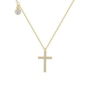 Exquise chaîne en argent 925 doré avec croix sertie de pierres pour femme chic
