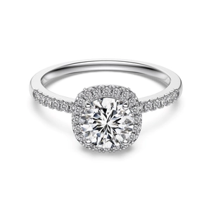 Classic S925 sterling silver halo ring featuring a brilliant round cubic zirconia center stone