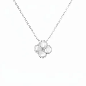925 Sterling Silber Vierblättriges Kleeblatt Halskette Weißes Perlmutt Anhänger Für Damen Elegante Blume Zirkon Schmuck