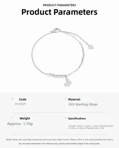 S925 sterling silver butterfly bracelet weight 1.70g with 14K gold plating detail view