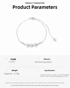 Detailed specs of S925 sterling silver double-layer bracelet with 14K plating and flowers