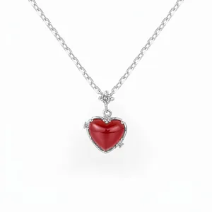925 Sterling Silver Heart Pendant Necklace Red Agate Inlaid Zirconia Gold Plated Clavicle Chain Jewelry For Women