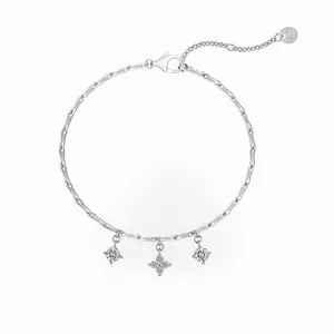 S925 Sterling Silver Clover Pendant Bracelet For Women Dainty Zirconia Inlaid Adjustable Fine Jewelry Fashion Wrist Link Gift