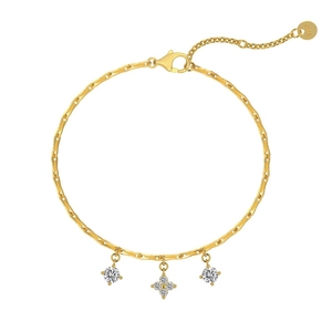 Elegant gold S925 sterling silver clover bracelet with sparkling zircon charms on white base