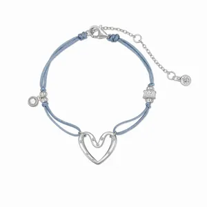 Bracelet Tressé en Cœur en Argent Sterling 925 pour Femme Élégant Cœur Ajouré Avec Zirconia Incrusté Bijoux en Corde