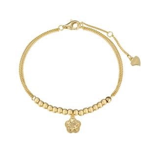 Elegant gold S925 sterling silver double-layer bracelet with peach blossom pendant