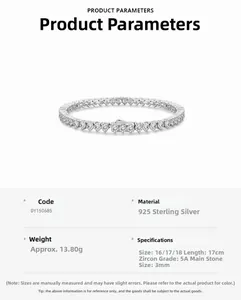 Detail view of S925 sterling silver tennis bracelet with 3mm 5A cubic zirconia and buckle