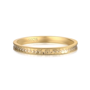 S925 sterling silver gold ring with heart-shaped engraving and beaded edge detail
