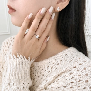 Détails d'un ensemble de bijoux bague et boucles d'oreilles en argent S925 et zircone