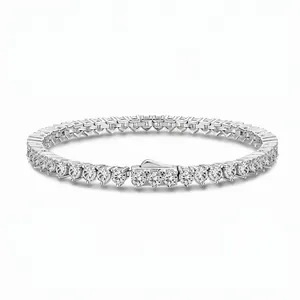 925 Sterling Silver Tennis Bracelet For Women Men Round Zirconia Inlaid Luxury White Gold Plated Geometric Chain Jewelry Gift