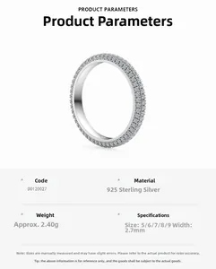 Specifiche dettagliate dell'anello in argento sterling 925 con pavé di moissanite