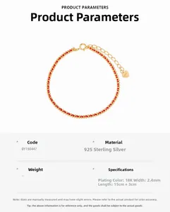 Technical view of 925 silver braided red cord bracelet with 18K gold plating and heart charm