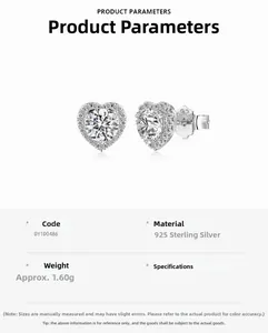 Detail showing S925 sterling silver stamp and heart-shaped zircon studs