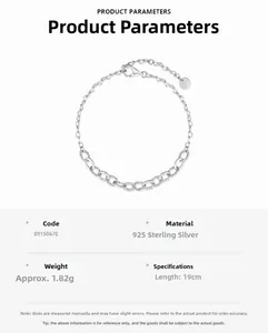 Detail view of S925 sterling silver chain bracelet with lobster clasp and logo tag