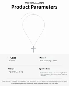 Détail du collier croix en argent 925 montrant les dimensions du pendentif 17x23.6mm