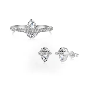 Élégant Bague Et Boucles d'Oreilles en Argent Sterling 925 Avec Zirconia Poire pour Femmes Bijoux en Zircon Polyvalents