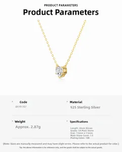 Détail du collier cœur en argent S925 avec zircon 1.5ct et chaîne dorée 18K de 45cm