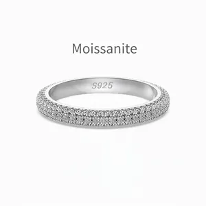 Anello in Argento Sterling 925 Moissanite per Donna Doppia Fila Pave Eternity Band Gioielli da Dito Scintillanti Regalo