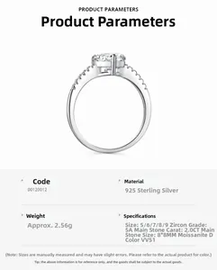 Detail of 2ct heart moissanite ring with S925 silver specs and six-prong setting