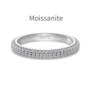 Anello eternity a doppia fila in argento 925 con moissanite e incisione marchio