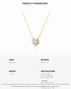 Détails du collier coeur en argent S925 doré 18K avec oxyde de zirconium 5A de 8x8mm