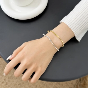 S925 sterling silver chain and bead hybrid bracelet in gold and silver finish