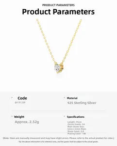Détails du collier cœur en argent S925 avec zircon 5A et plaqué or 18 carats