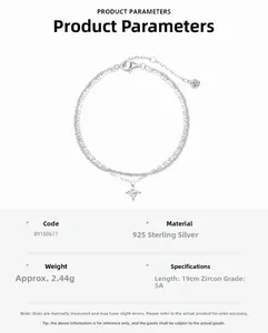 Detail specifications of 925 sterling silver double-layer bracelet with 5A zircon pendants
