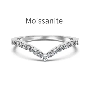 Exquisite V-shaped Moissanite ring in S925 sterling silver with sparkling pave diamonds
