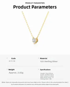 Détail du collier cœur en argent 925 avec zircon 1ct et spécifications techniques