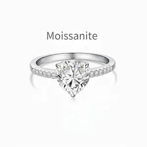 Luxury Moissanite 925 Sterling Silver Ring Heart Shaped Two Carat D Color VVS1 Moissanite Engagement Ring For Women Wedding Gift