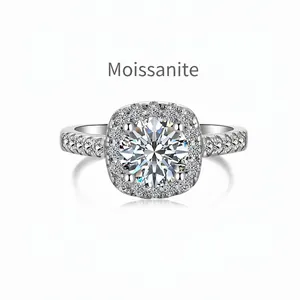 Luxury 925 Sterling Silver Moissanite Ring Women 1.2 Carat Round Halo Engagement Elegant Pave Setting Wedding Jewelry