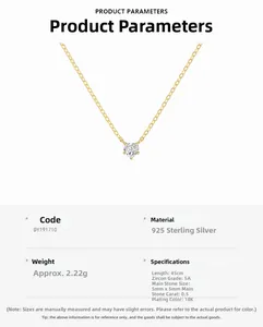 Détail du collier pendentif coeur avec zircon 5A et spécifications argent sterling 925