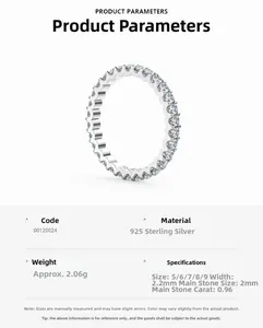 Macro detail of S925 sterling silver eternity ring with 2mm main stone and 2.2mm band width