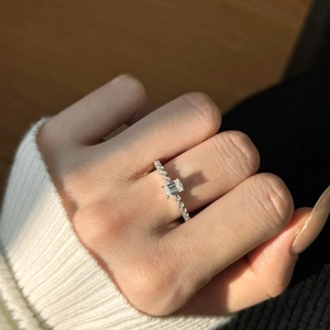 S925 sterling silver emerald cut moissanite ring with pavé diamond band for women